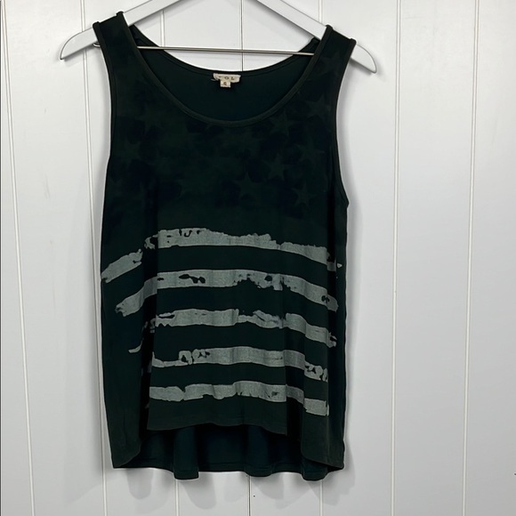 POL Tops - POL Woman’s Tank Top S Dark Green Americana Stars & Stripes Tie Dye Pullover EUC